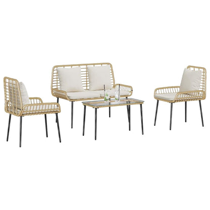 Tuinmeubelset 4 pcs Bruin, Zwart, Crème Poly rattan, staal, polyester