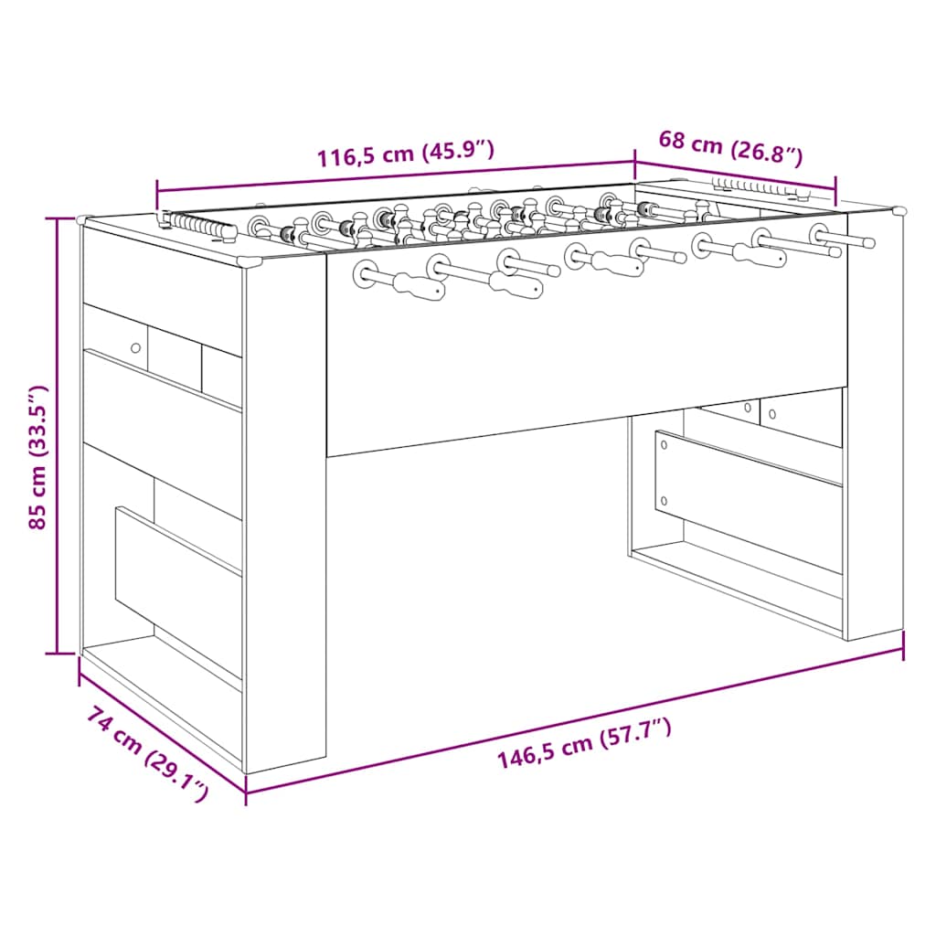 Voetbaltafel 2 pcs Zwart Eiken 146,5 x 74 x 85 cm Bewerkt hout