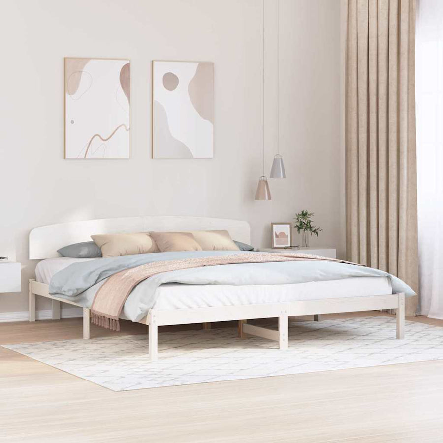 Bedframe met hoofdeinde Wit 200 x 200 cm Massief grenenhout