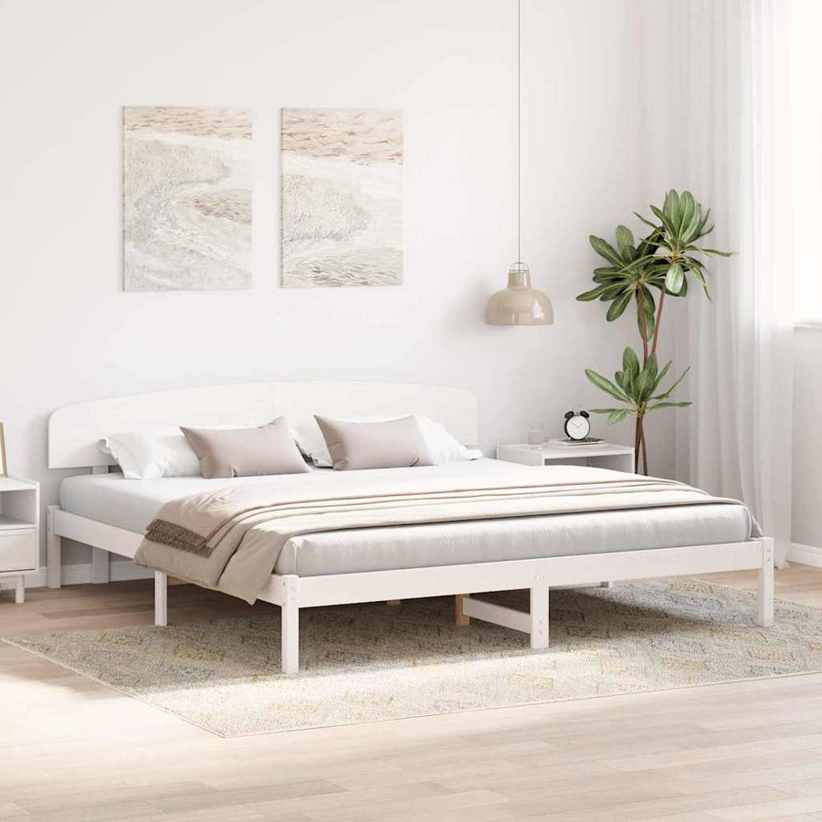 Bedframe met hoofdeinde Wit 180 x 200 cm Massief grenenhout