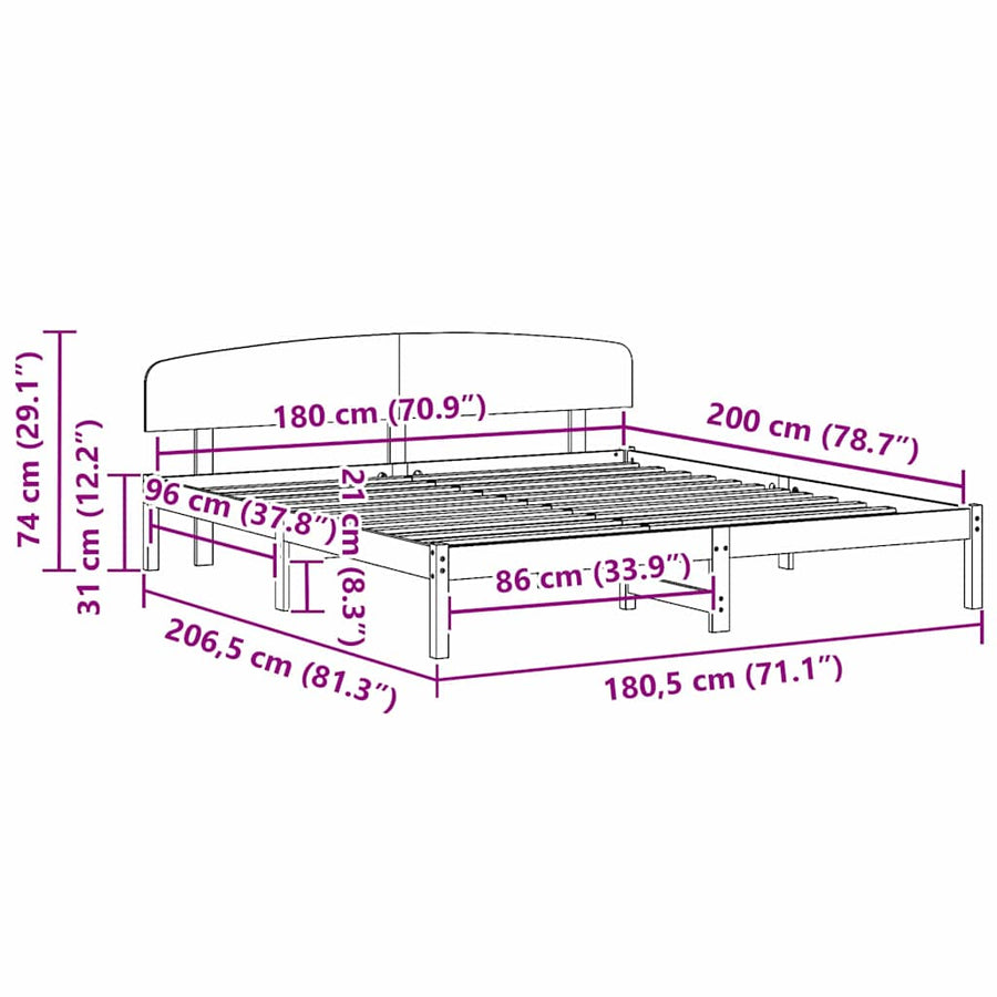 Bedframe Wasbruin 180 x 200 cm Massief grenenhout