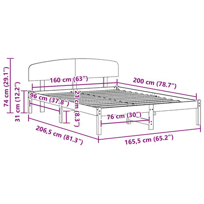 Bedframe met hoofdeinde Naturel 160 x 200 cm Massief grenenhout