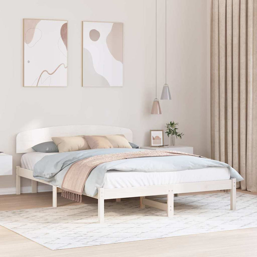 Bedframe met hoofdeinde Wit 160 x 200 cm Massief grenenhout