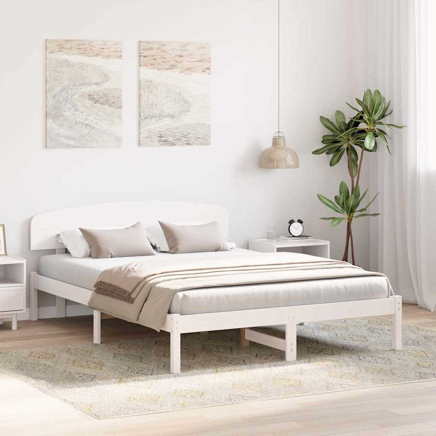 Bedframe met hoofdeinde Wit 160 x 200 cm Massief grenenhout