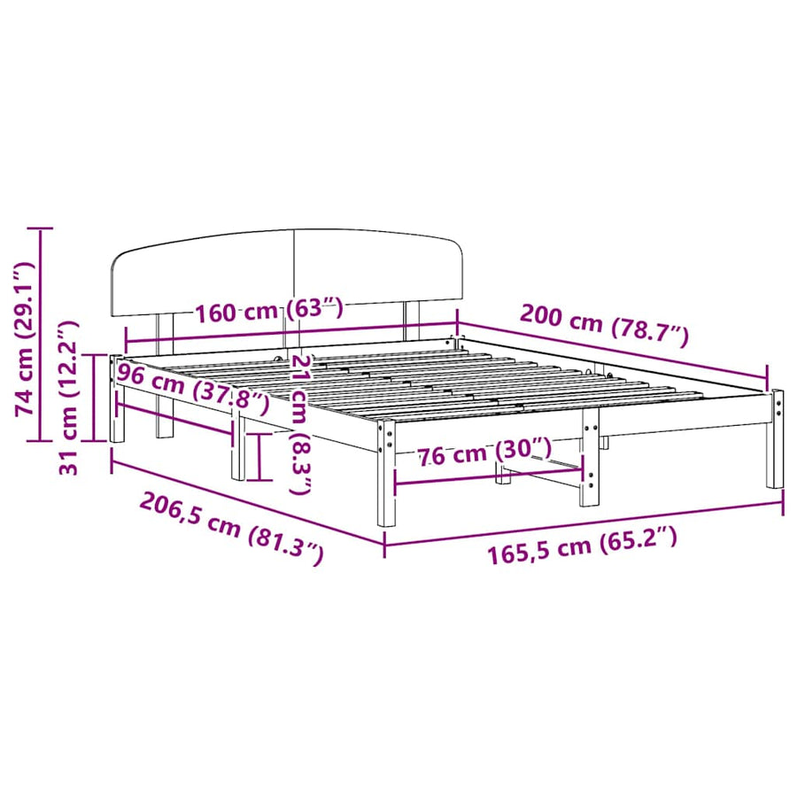 Bedframe Wasbruin 160 x 200 cm Massief grenenhout
