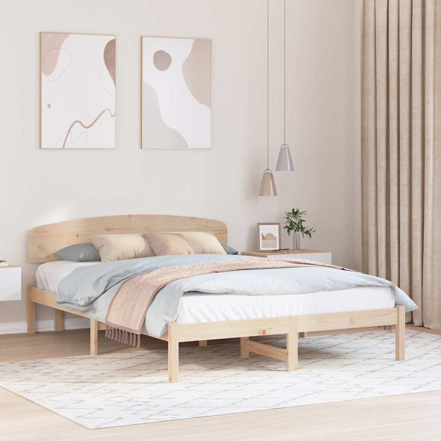 Bedframe met hoofdeinde Naturel 150 x 200 cm Massief grenenhout