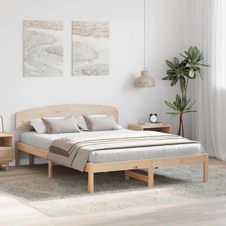 Bedframe met hoofdeinde Naturel 150 x 200 cm Massief grenenhout