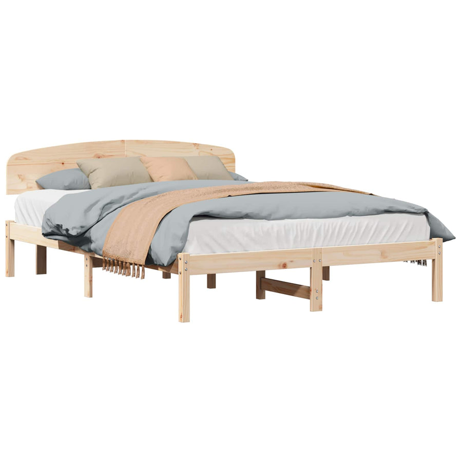 Bedframe met hoofdeinde Naturel 150 x 200 cm Massief grenenhout