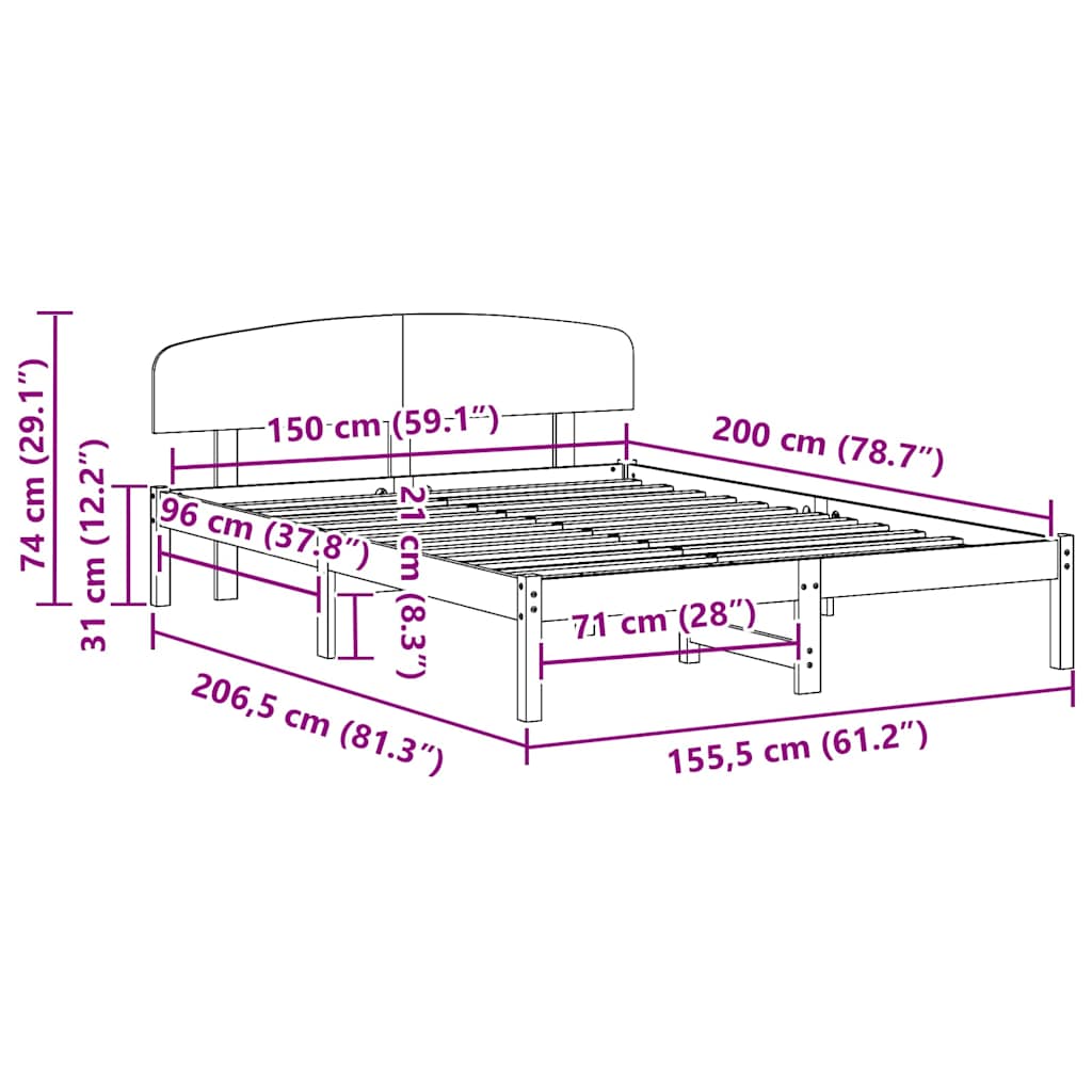 Bedframe met hoofdeinde Naturel 150 x 200 cm Massief grenenhout