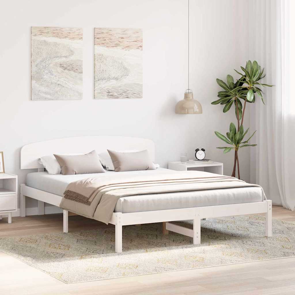 Bedframe met hoofdeinde Wit 150 x 200 cm Massief grenenhout