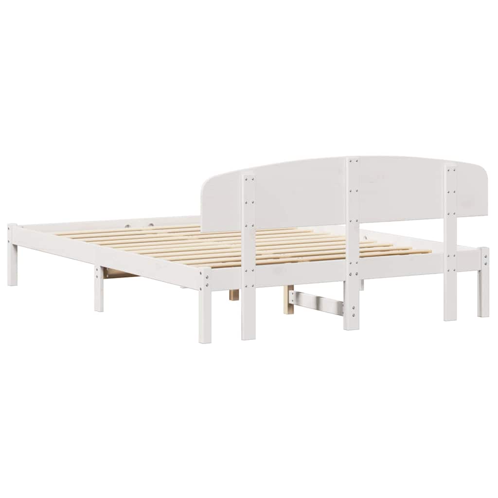 Bedframe met hoofdeinde Wit 150 x 200 cm Massief grenenhout
