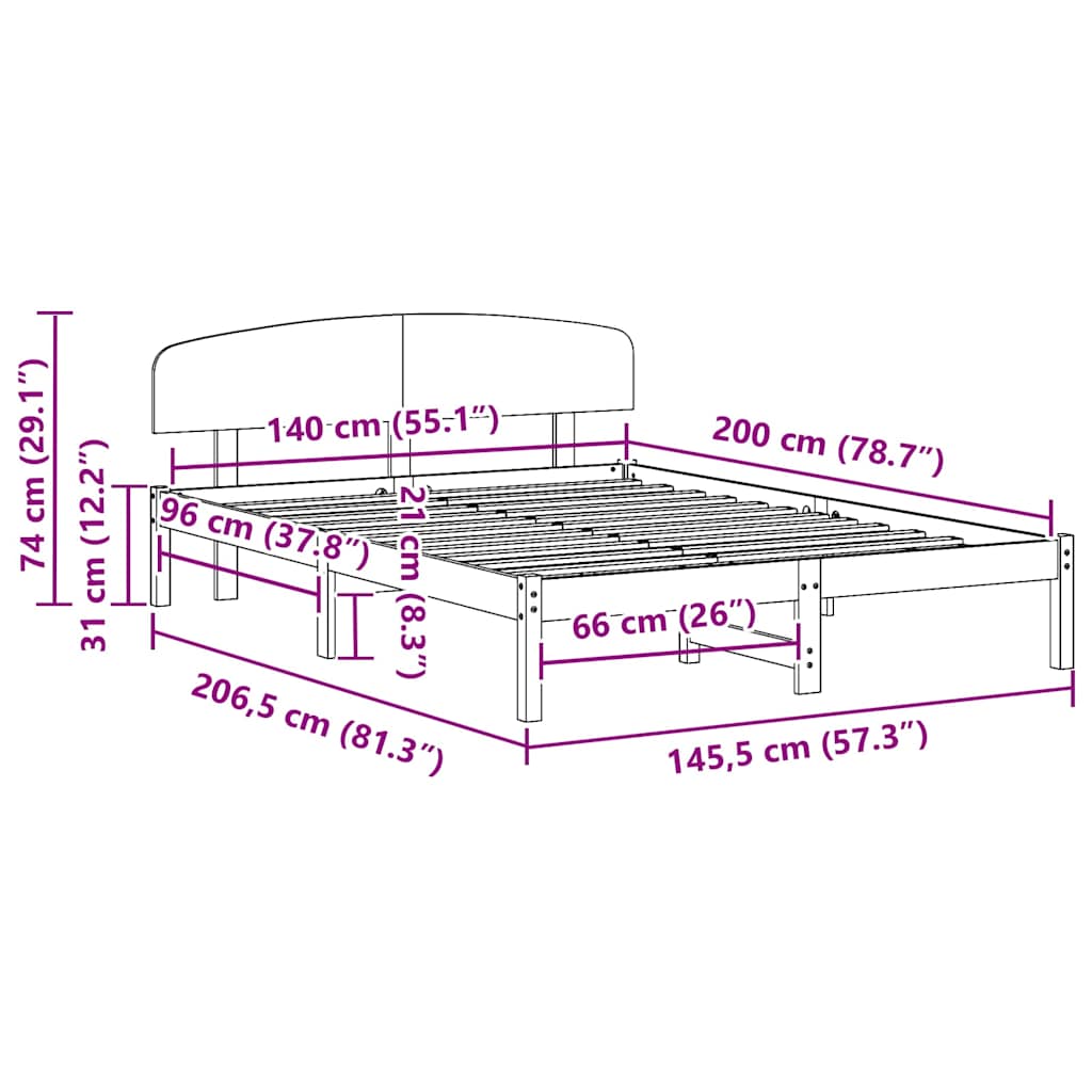 Bedframe met Hoofdbord 140x200 cm Massief Grenenhout