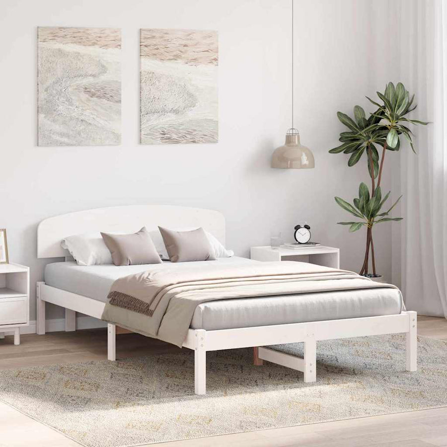 Bedframe met hoofdeinde Wit 120 x 200 cm Massief grenenhout