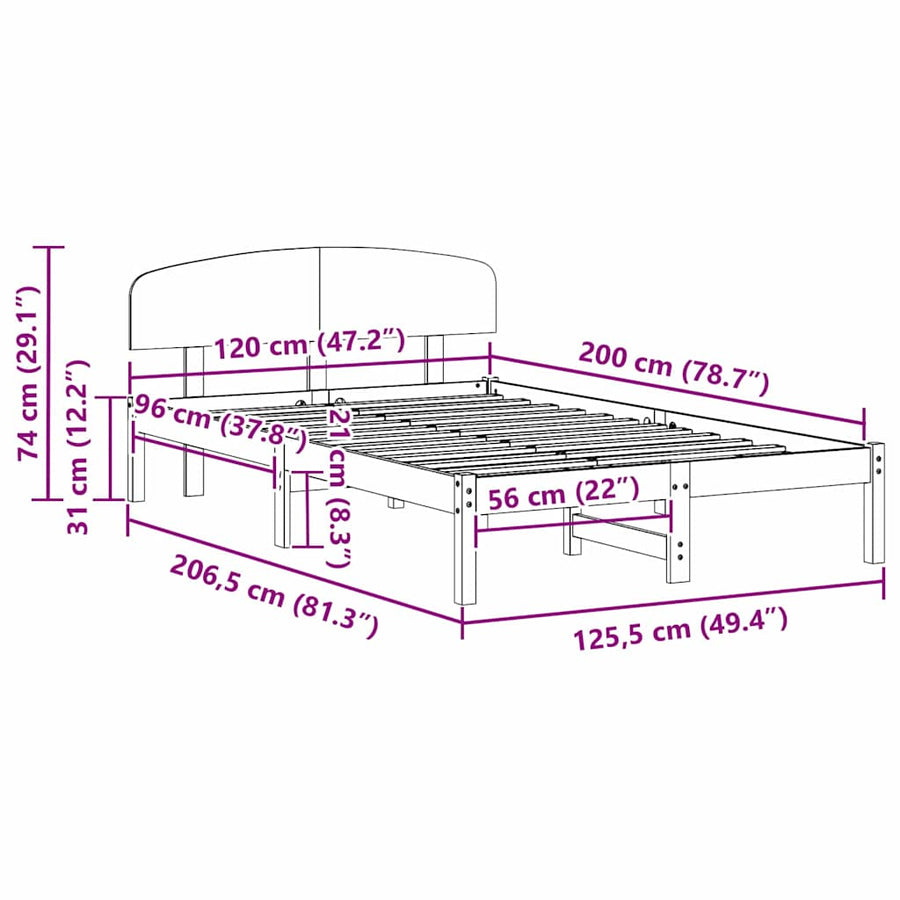 Bedframe Wasbruin 120 x 200 cm Massief grenenhout