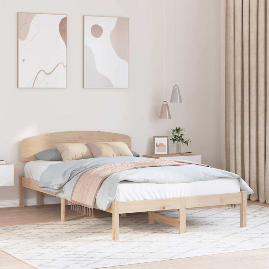 Bedframe met hoofdeinde Naturel 140 x 190 cm Massief grenenhout