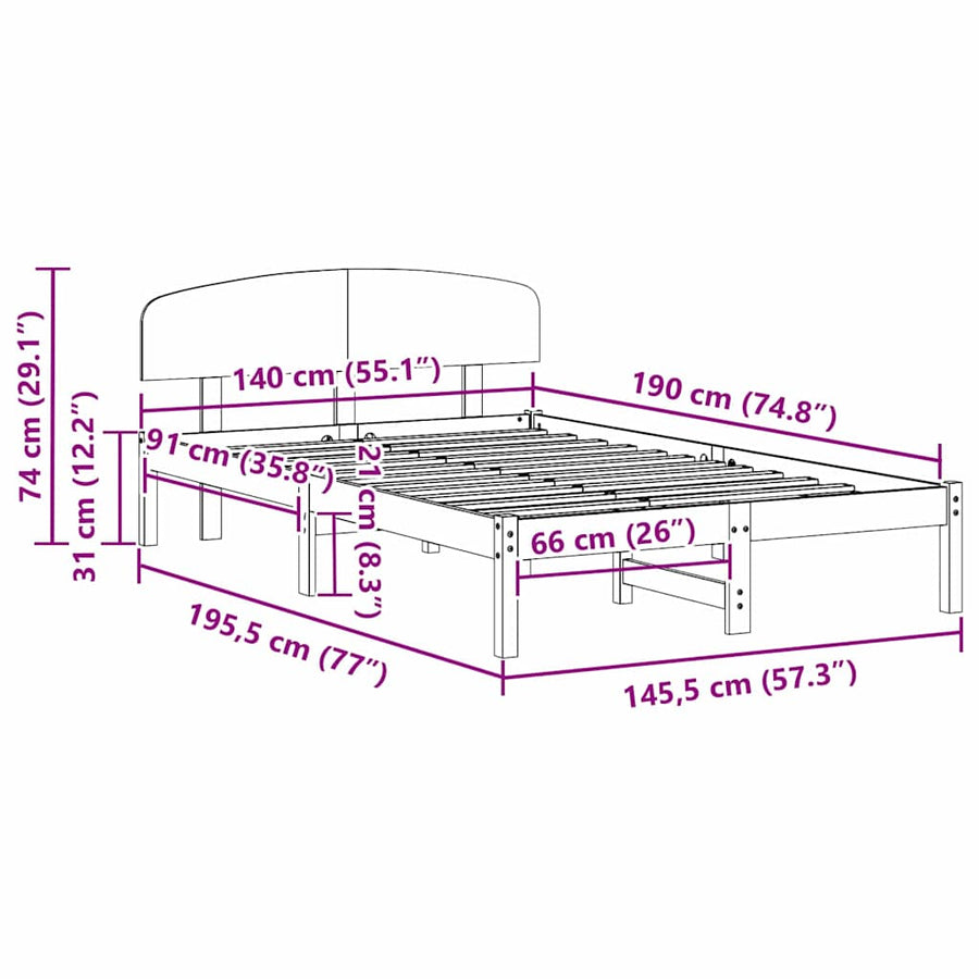 Bedframe met hoofdeinde Naturel 140 x 190 cm Massief grenenhout