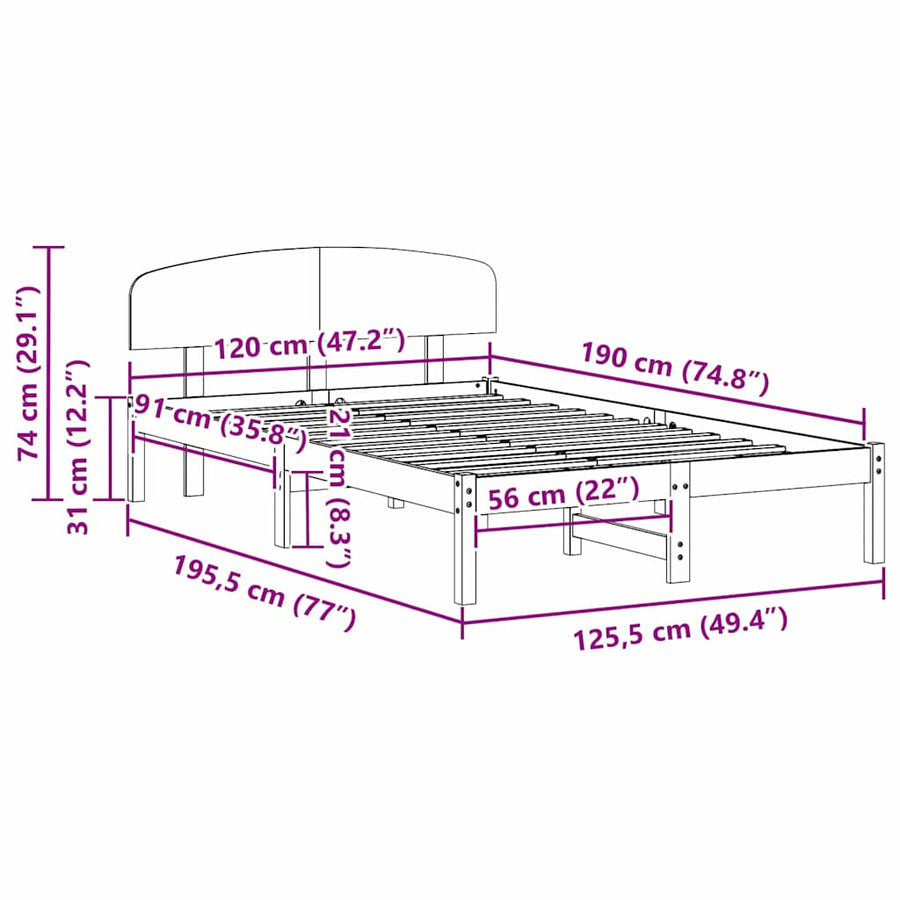 Bedframe Wasbruin 120 x 190 cm Massief grenenhout