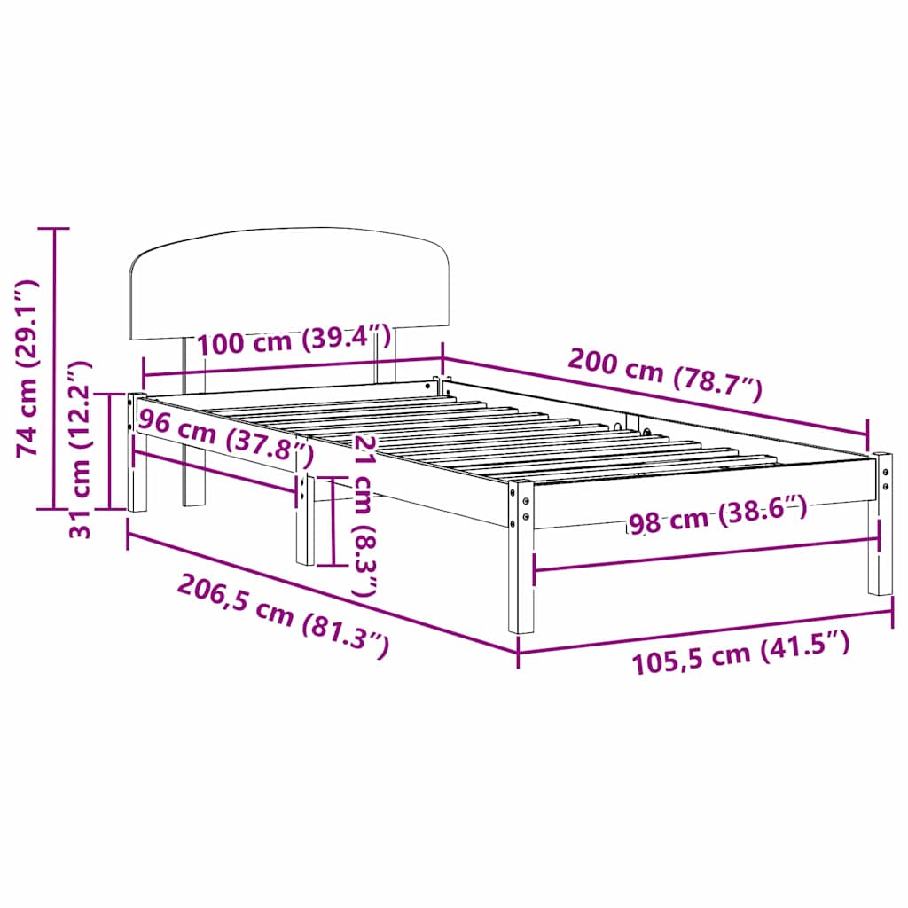 Bedframe met hoofdeinde Wit 100 x 200 cm Massief grenenhout