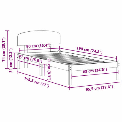 Bedframe met hoofdeinde Naturel 90 x 190 cm Massief grenenhout