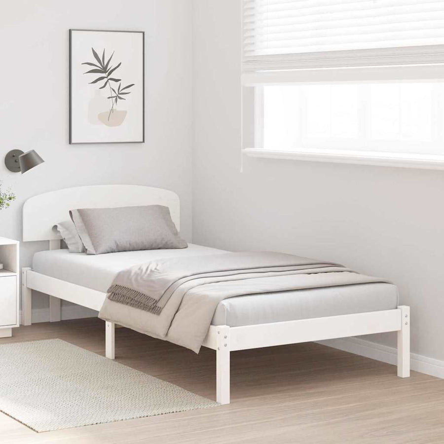Bedframe met hoofdeinde Wit 90 x 190 cm Massief grenenhout