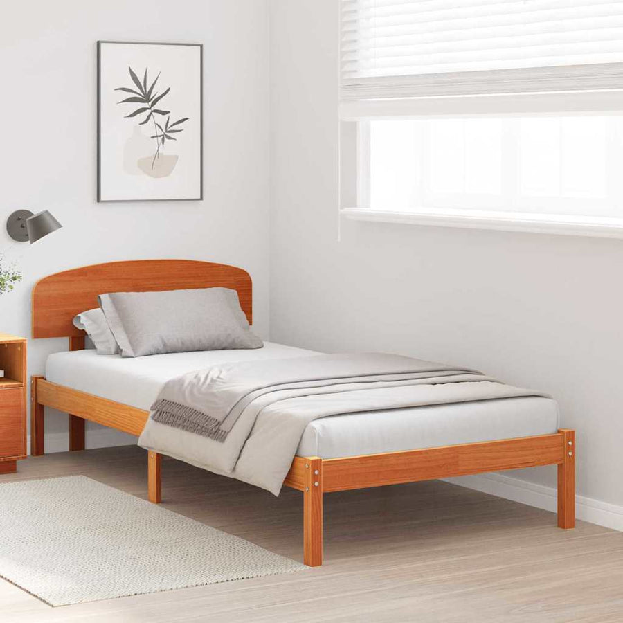 Bedframe met hoofdeinde Wasbruin 90 x 190 cm Massief grenenhout