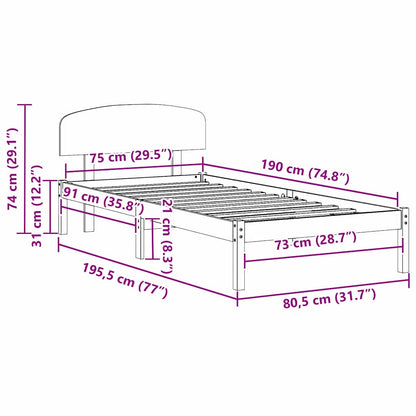 Bedframe met hoofdeinde Wit 75 x 190 cm Massief grenenhout