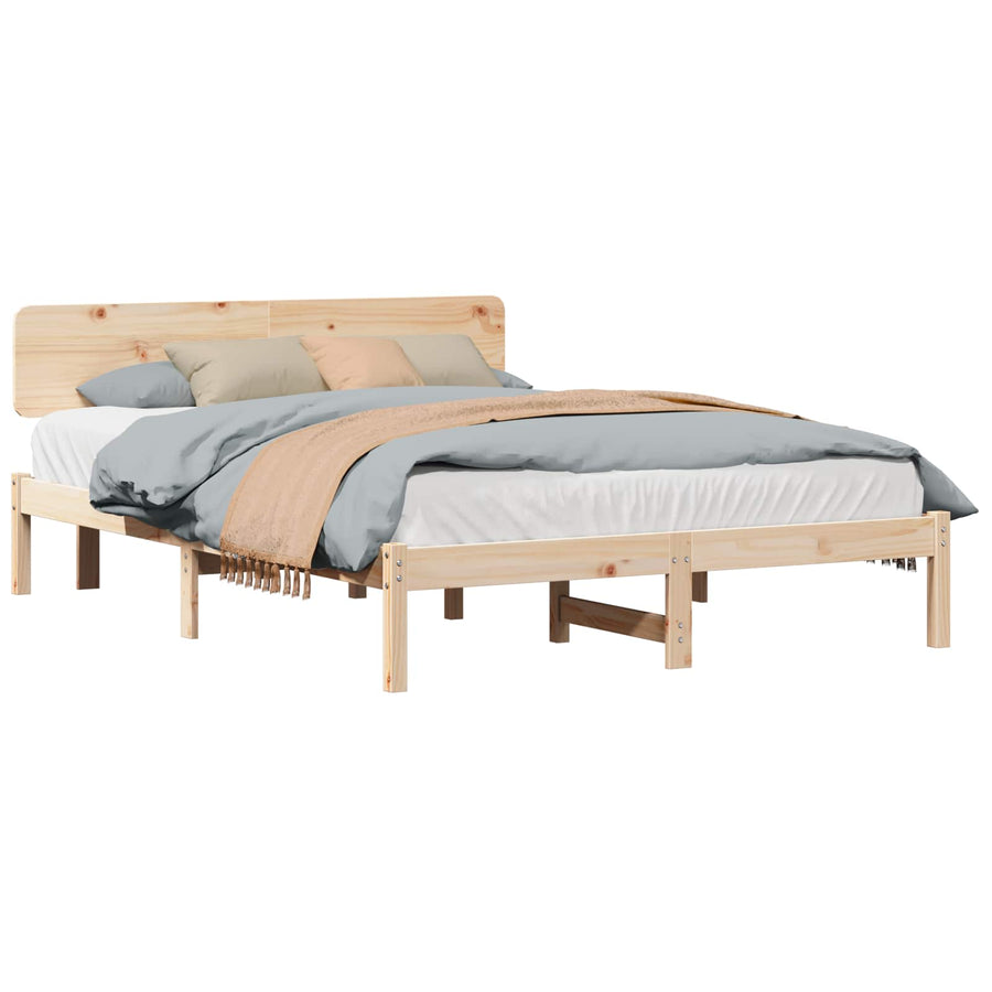 Bedframe met hoofdeinde Naturel 200 x 200 cm Massief grenenhout