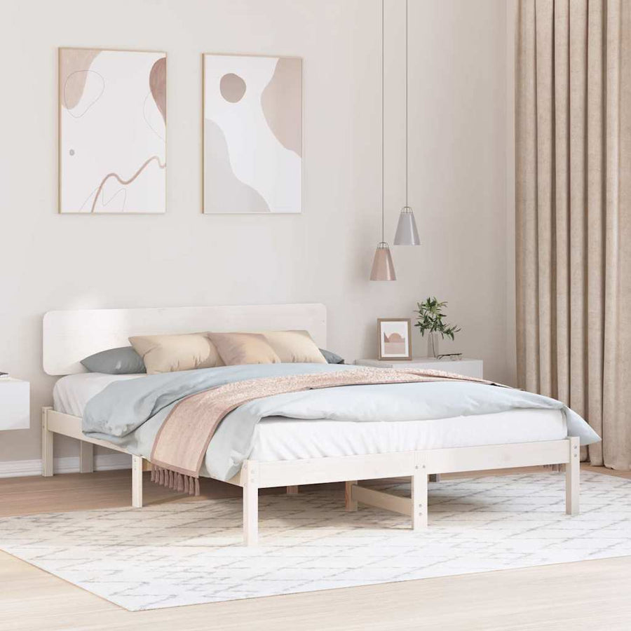 Bedframe met hoofdeinde Wit 200 x 200 cm Massief grenenhout