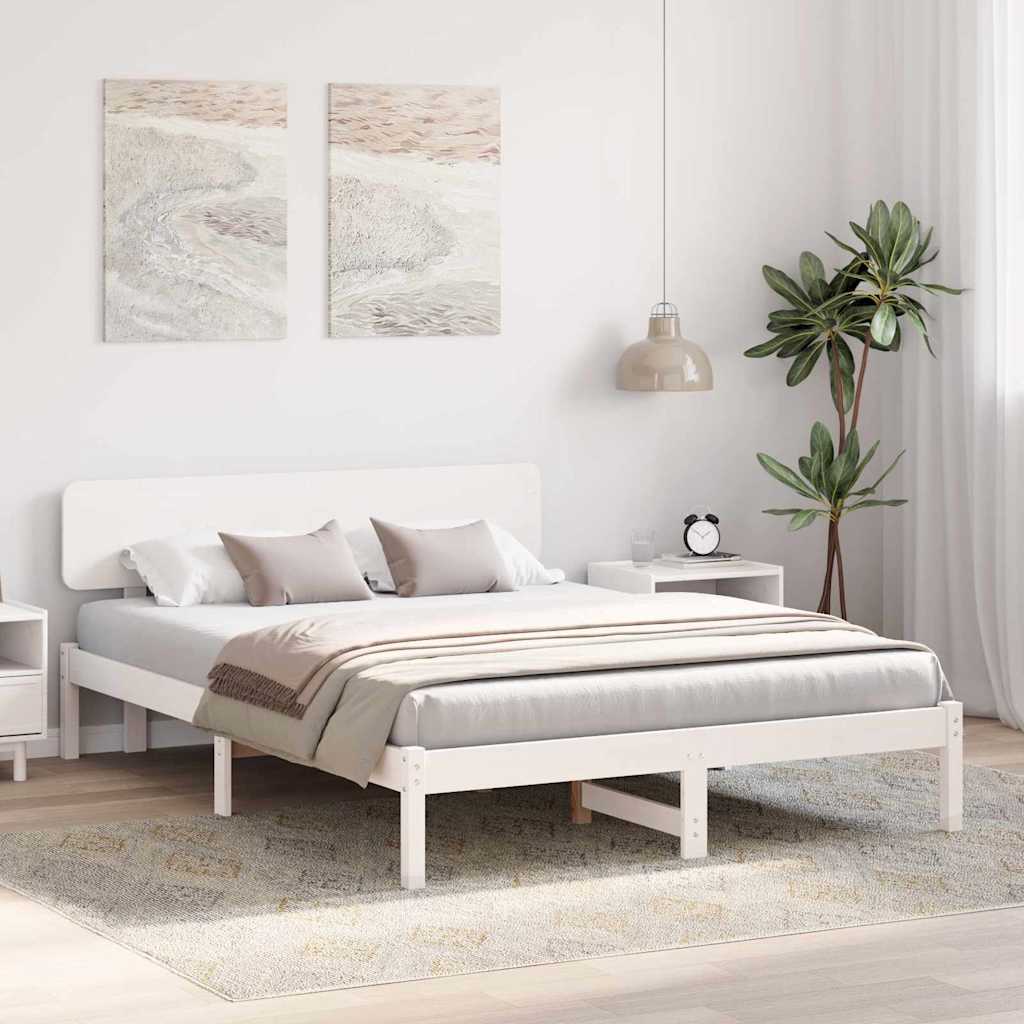 Bedframe met hoofdeinde Wit 200 x 200 cm Massief grenenhout