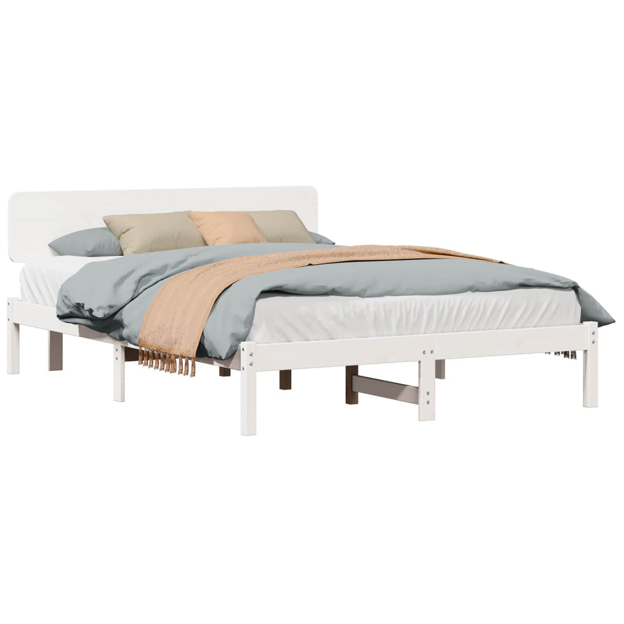 Bedframe met hoofdeinde Wit 200 x 200 cm Massief grenenhout