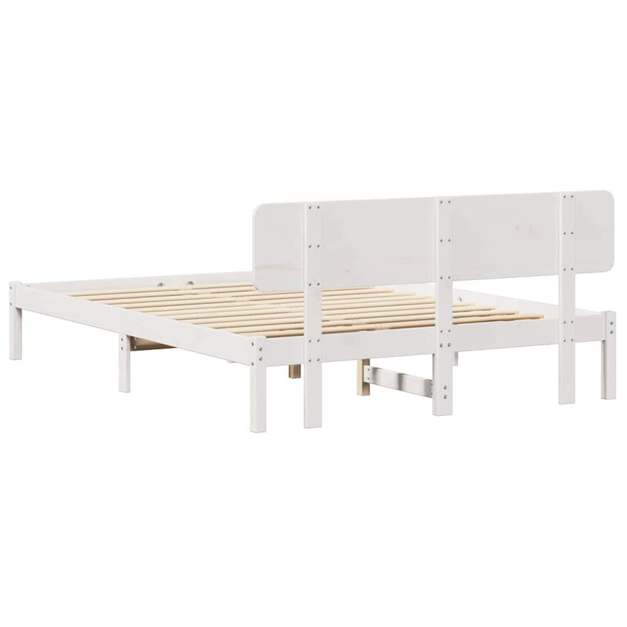 Bedframe met hoofdeinde Wit 200 x 200 cm Massief grenenhout