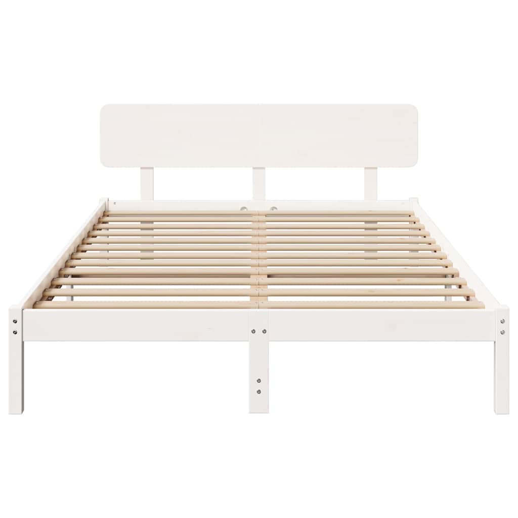 Bedframe met hoofdeinde Wit 200 x 200 cm Massief grenenhout