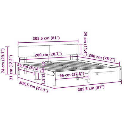 Bedframe met hoofdeinde Wit 200 x 200 cm Massief grenenhout