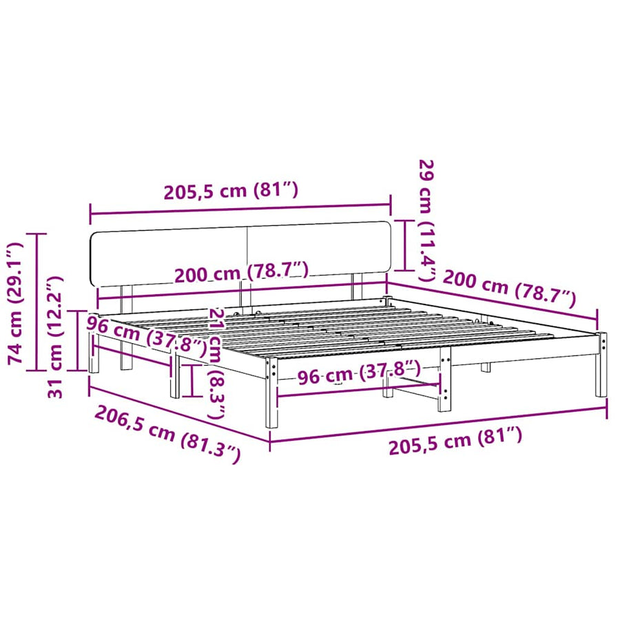 Bedframe met hoofdeinde Wit 200 x 200 cm Massief grenenhout