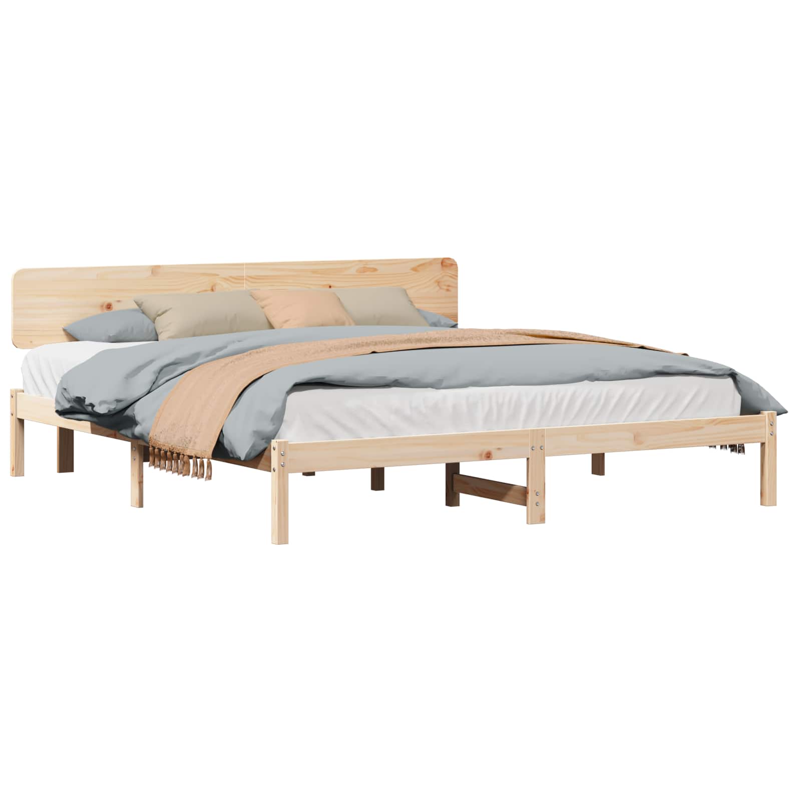 Bedframe met hoofdeinde Naturel 180 x 200 cm Massief grenenhout