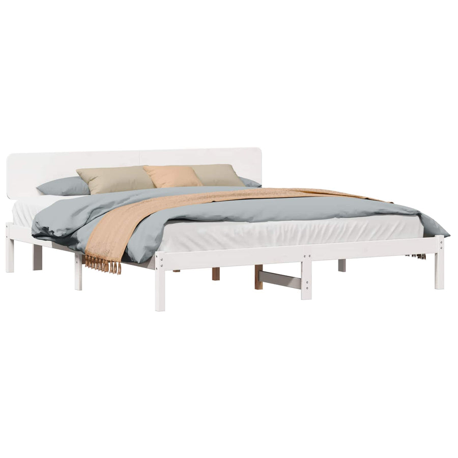 Bedframe met hoofdeinde Wit 180 x 200 cm Massief grenenhout