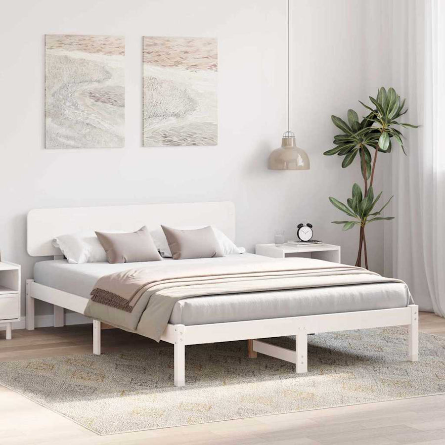Bedframe met hoofdeinde Wit 160 x 200 cm Massief grenenhout