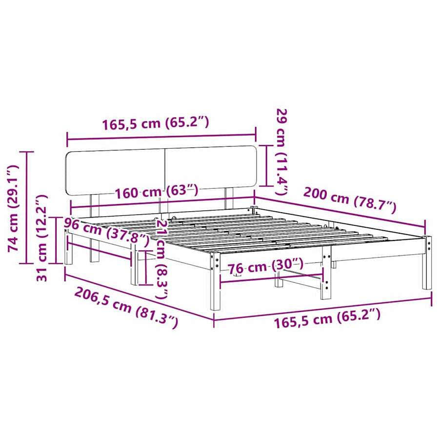 Bedframe Wasbruin 206.5 x 165.5 x 74 cm Massief grenenhout