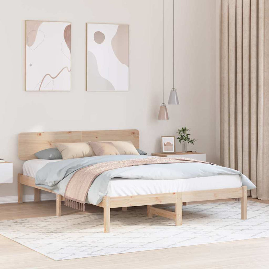 Bedframe met hoofdeinde Naturel 150 x 200 cm Massief grenenhout