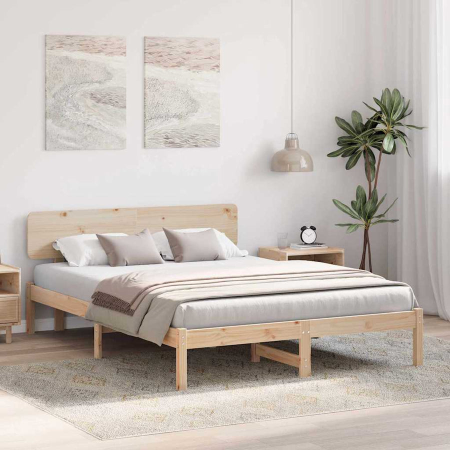 Bedframe met hoofdeinde Naturel 150 x 200 cm Massief grenenhout