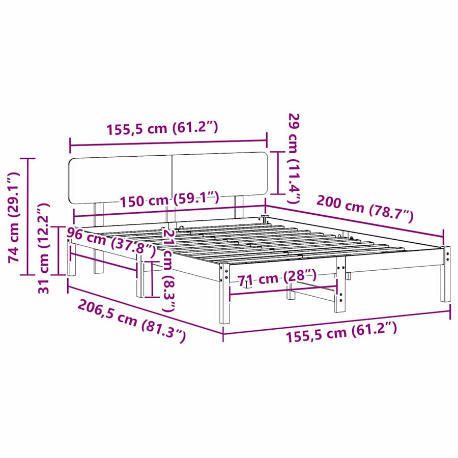 Bedframe Wasbruin 150 x 200 cm Massief grenenhout