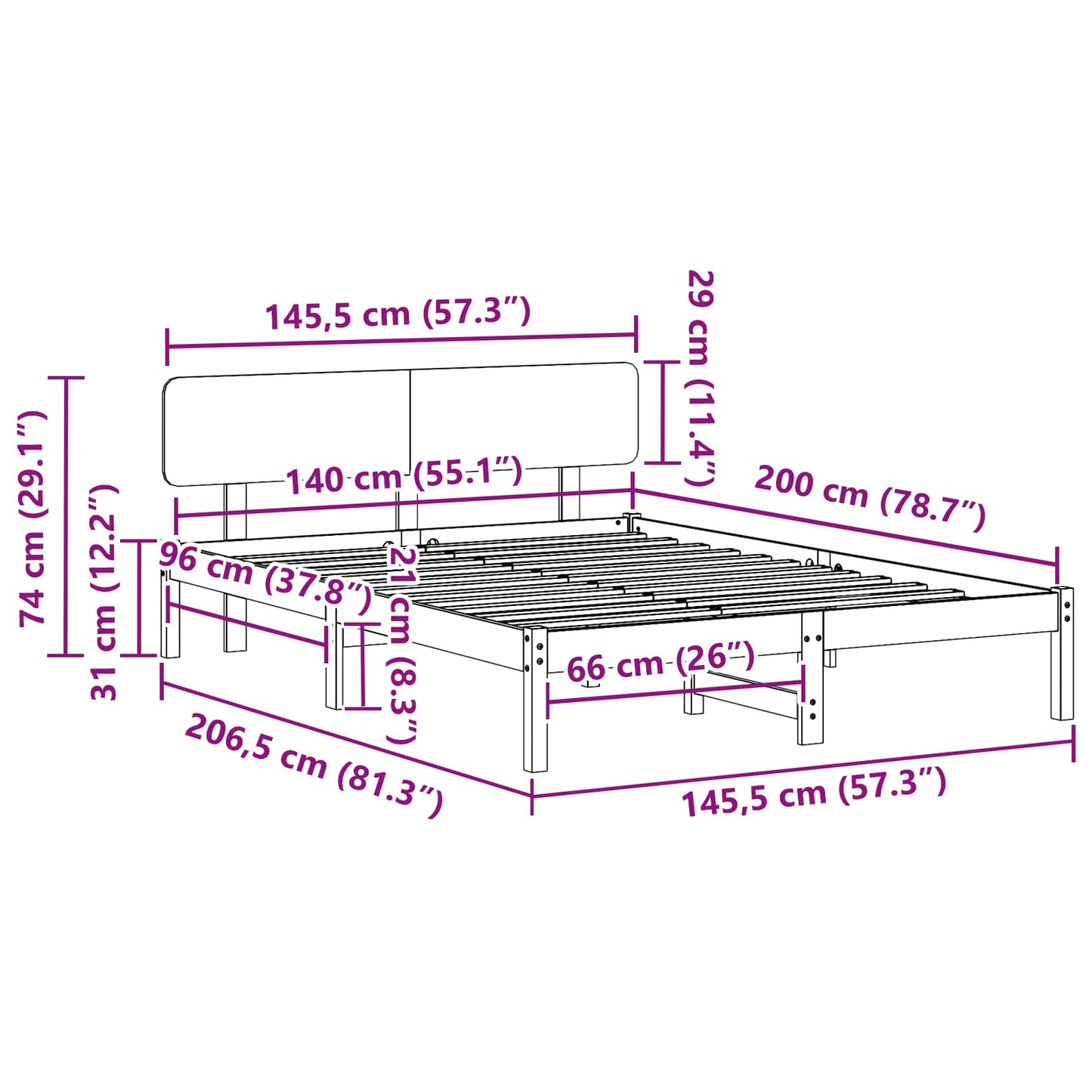 Bedframe met hoofdeinde Naturel 140 x 200 cm Massief grenenhout