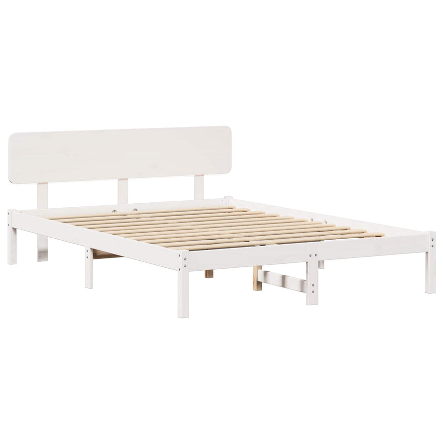 Bedframe met hoofdeinde Wit 140 x 200 cm Massief grenenhout