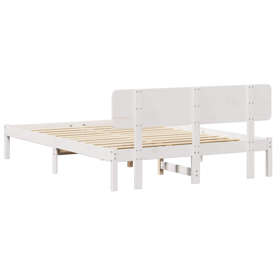 Bedframe met hoofdeinde Wit 140 x 200 cm Massief grenenhout