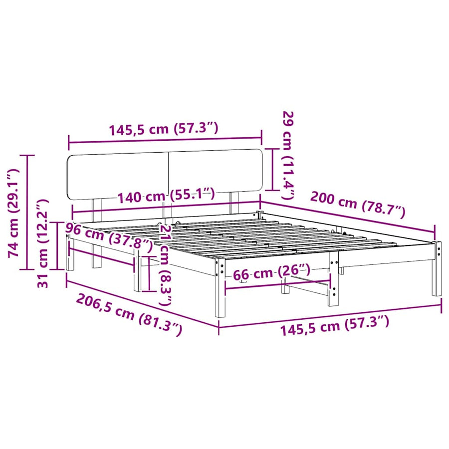 Bedframe Wasbruin 140 x 200 cm Massief grenenhout