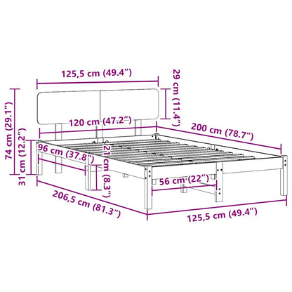 Bedframe met hoofdeinde Naturel 120 x 200 cm Massief grenenhout