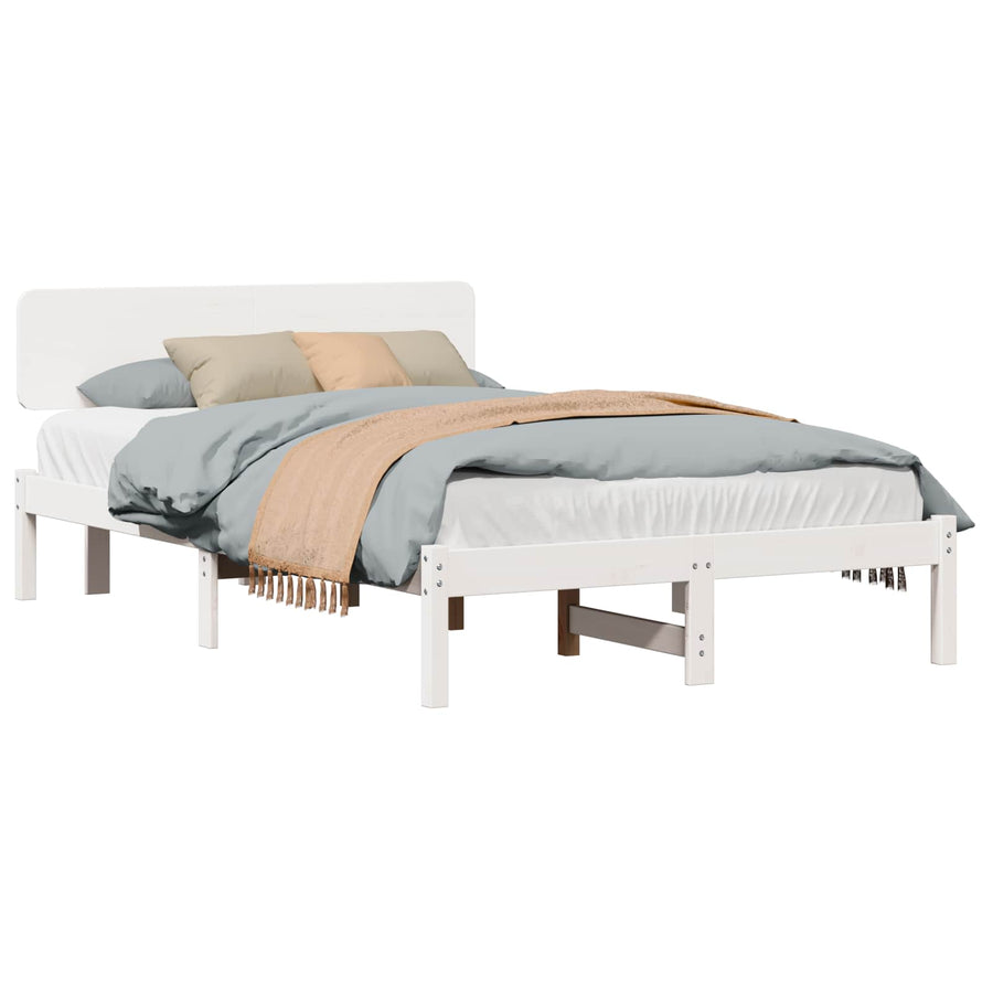 Bedframe met hoofdeinde Wit 120 x 200 cm Massief grenenhout
