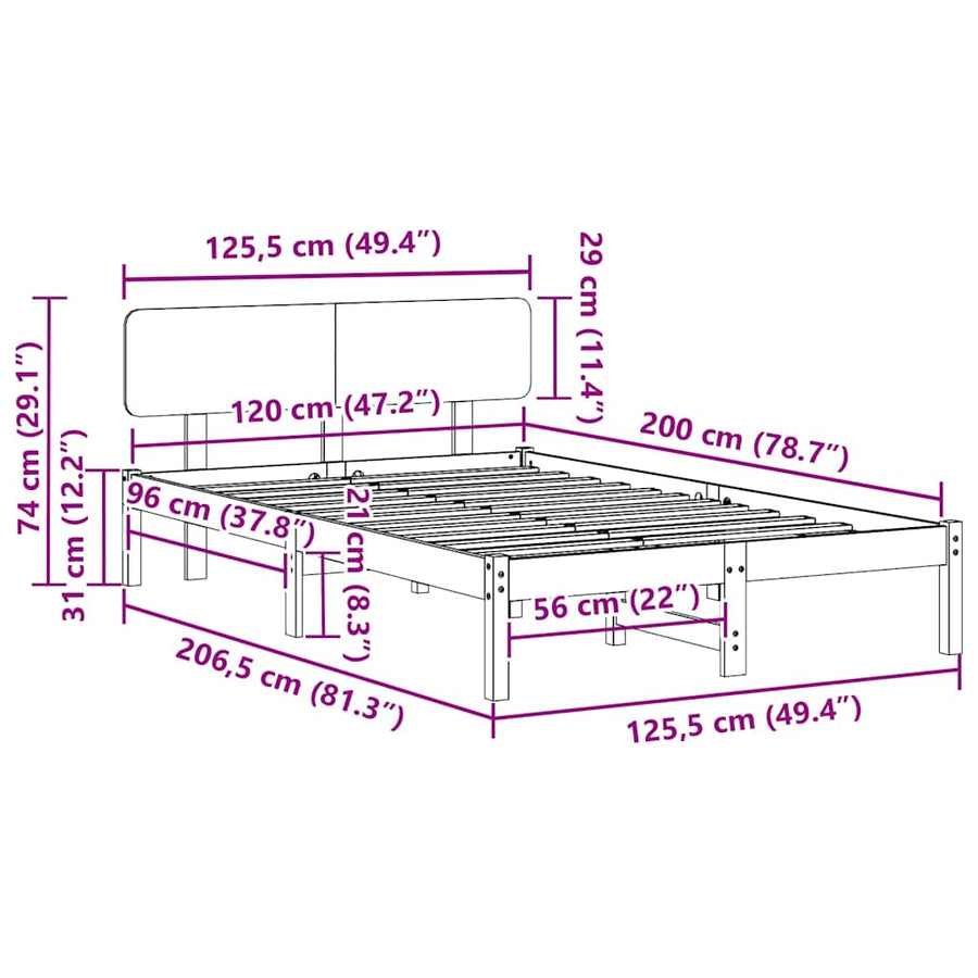 Bedframe met hoofdeinde Wit 120 x 200 cm Massief grenenhout