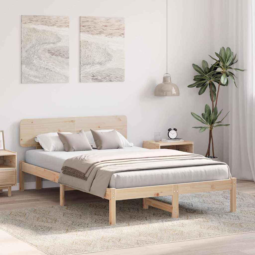 Bedframe met hoofdeinde Naturel 140 x 190 cm Massief grenenhout