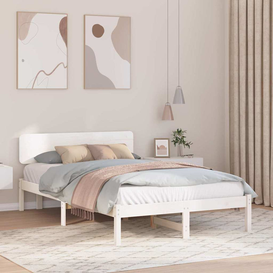 Bedframe met hoofdeinde Wit 140 x 190 cm Massief grenenhout
